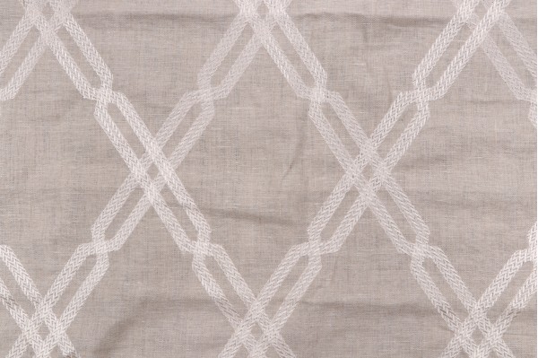 Thibaut Fusion Trellis W736148 Embroidered Linen Drapery Fabric in Natural