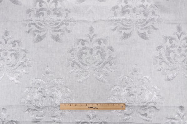 Anna French Glitter Damask AW9105 Embroidered Linen Drapery Fabric in White for Thibaut