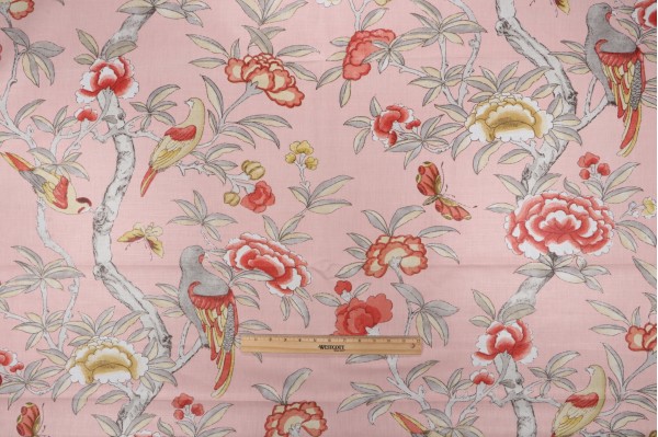 Thibaut Giselle F914227 Printed Linen Blend Drapery Fabric in Pale Pink