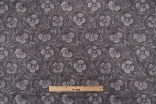 P Kaufmann Pondicherry Trail Printed Cotton Blend Drapery Fabric in Charcoal 
