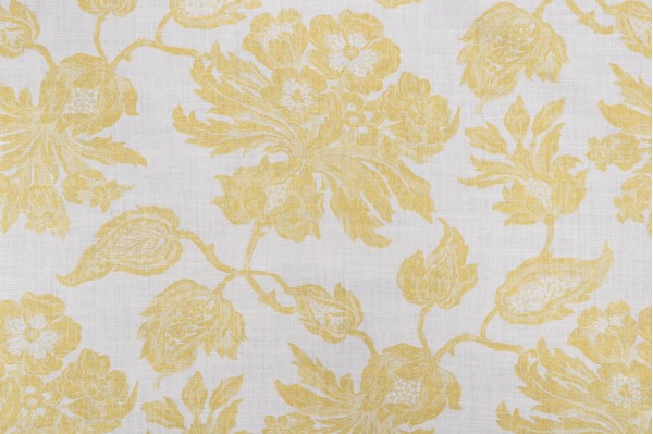 Sample of Thibaut Helena F94101 Printed Linen Drapery Fabric in Lemon 
