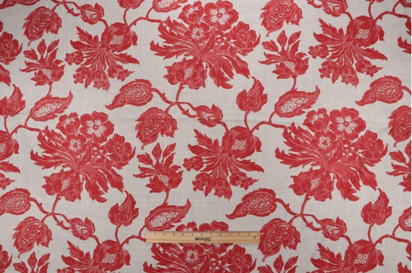 Thibaut Helena F94102 Printed Linen Drapery Fabric in Red 