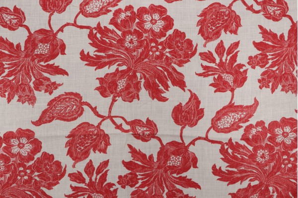 Thibaut Helena F94102 Printed Linen Drapery Fabric in Red 