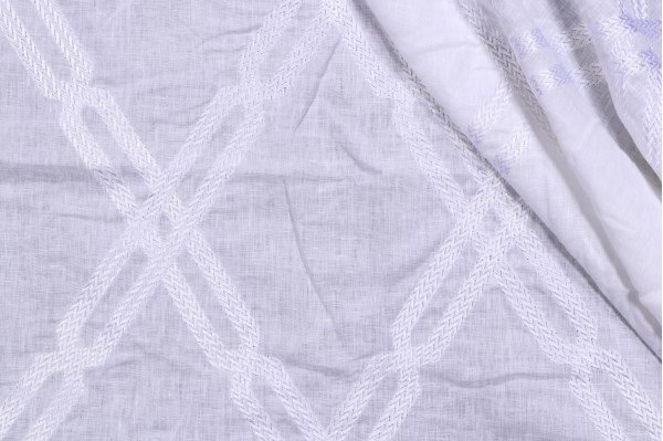 Thibaut Fusion Trellis W736150 Embroidered Semi-Sheer Linen Drapery Fabric in White 