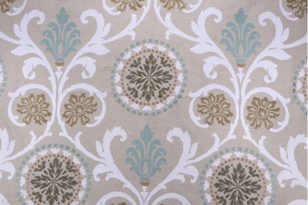 Thibaut Banyan W764100 Printed & Embroidered Linen Decorator Fabric in Aqua 