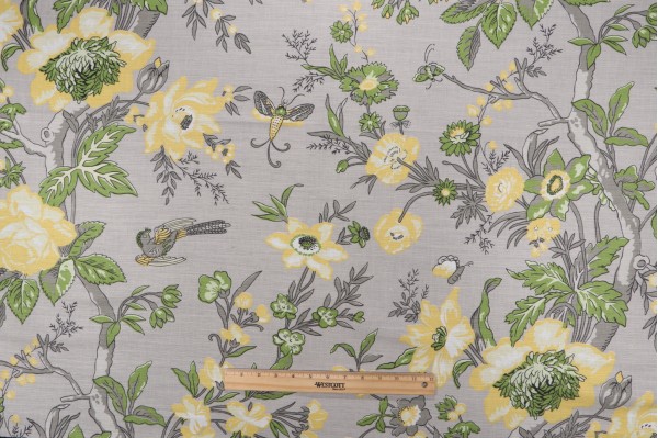 Thibaut Nemour F936128 Printed Linen Blend Drapery Fabric in Grey 