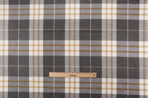 Sample of Thibaut Percival Plaid W80079 Woven Chenille Upholstery Fabric in Charcoal/Yellow 