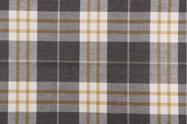 Sample of Thibaut Percival Plaid W80079 Woven Chenille Upholstery Fabric in Charcoal/Yellow 