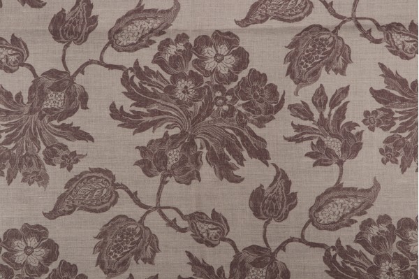 Sample of Thibaut Helena F94104 Printed Linen Drapery Fabric in Brown on Natural 