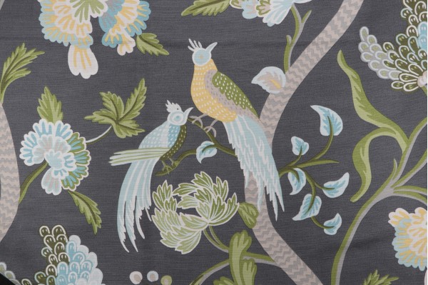 Thibaut Janta Bazaar F964157 Printed Linen Blend Drapery Fabric in Charcoal 