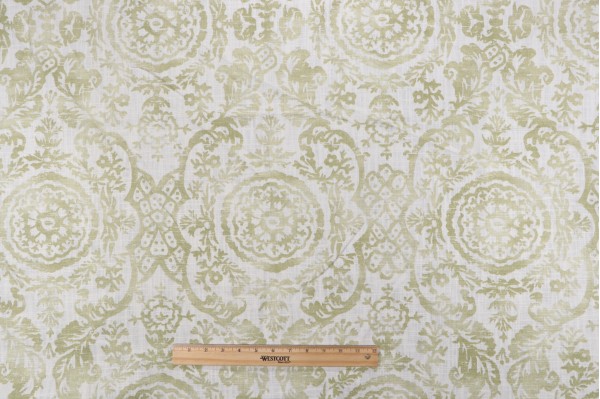 Anna French Sansome F94154 Printed Linen Blend Drapery Fabric in Lime for Thibaut 