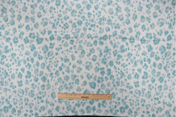 Sample of Thibaut Panthera F924379 Printed Linen Drapery Fabric in Aqua 