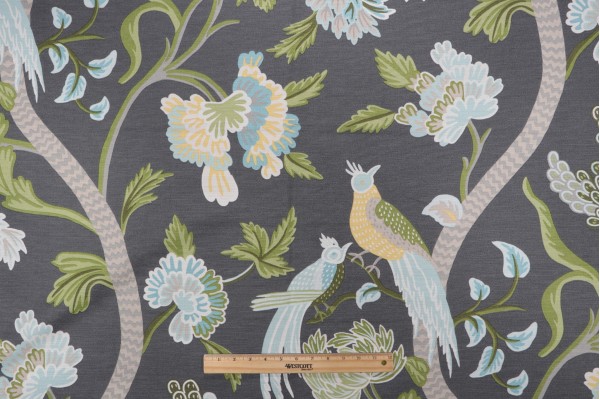 Thibaut Janta Bazaar F964157 Printed Linen Blend Drapery Fabric in Charcoal 