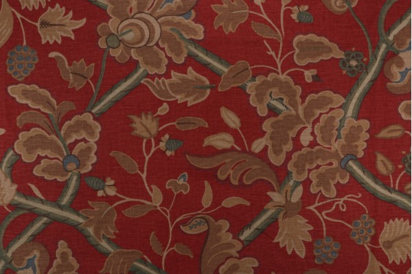 Sample of Thibaut Denmark F96032 Printed Cotton Blend Drapery Fabric in Red and Cream 
