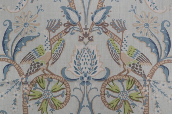 Sample of Thibaut Peacock Garden F924360 Printed Linen Drapery Fabric in Aqua 