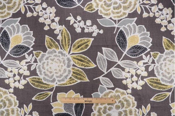 Thibaut Sulu F913010 Printed Linen Drapery Fabric in Charcoal 