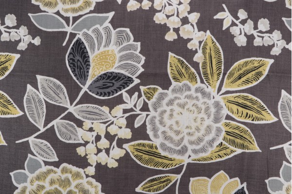 Thibaut Sulu F913010 Printed Linen Drapery Fabric in Charcoal 