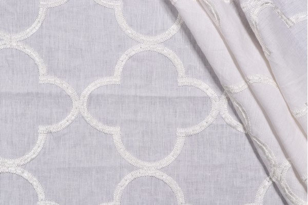 Sample of Thibaut Mara W716001 Embroidered Drapery Fabric in White 