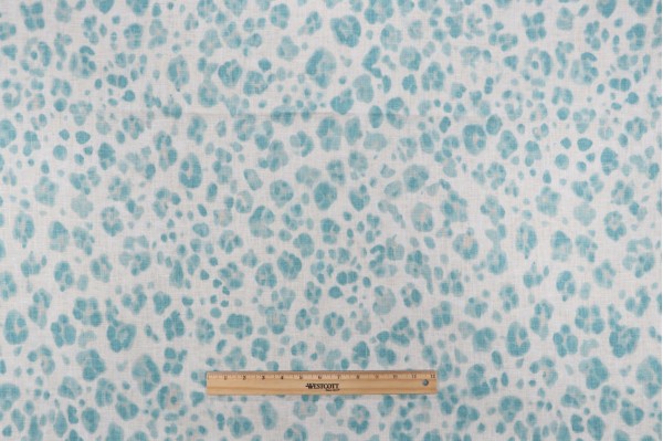 Sample of Thibaut Panthera F924379 Printed Linen Drapery Fabric in Aqua 