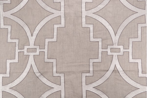 Sample of Anna French Songyue W736147 Embroidered Drapery Fabric in Natural for Thibaut 