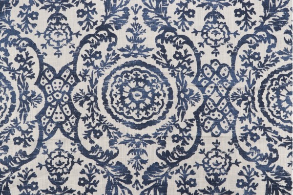 Sample of Thibaut Sansome F94151 Printed Linen Blend Drapery Fabric in Navy 