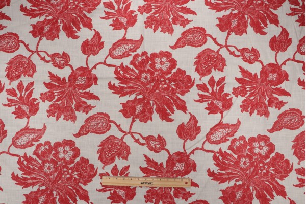Thibaut Helena F94102 Printed Linen Drapery Fabric in Red 