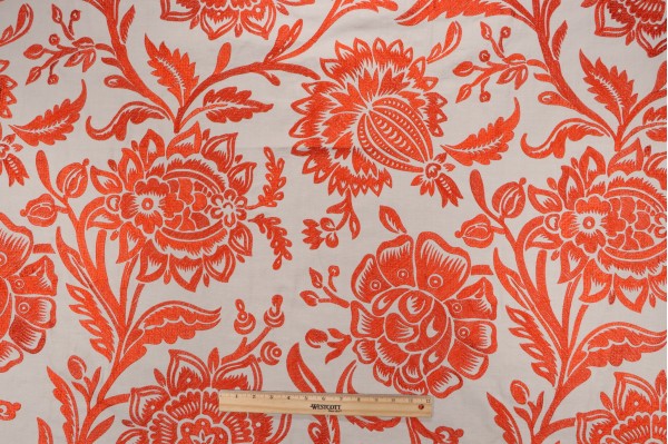 Click for Thibaut Rivera W713047 Embroidered Drapery Fabric in Coral and Flax  Thibaut Rivera W713047 Embroidered Drapery Fabric in Coral and Flax