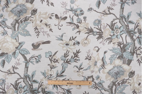 Thibaut Nemour F936131 Printed Linen Blend Drapery Fabric in Beige & Aqua