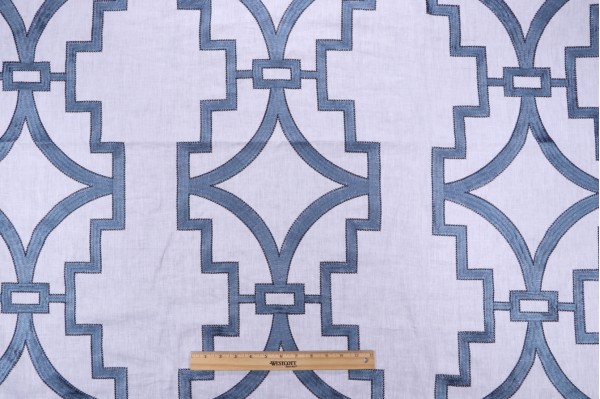 Anna French Songyue W736144 Embroidered Drapery Fabric in Blue for Thibaut