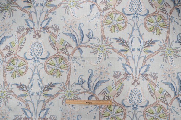 Thibaut Peacock Garden F924360 Printed Linen Drapery Fabric in Aqua