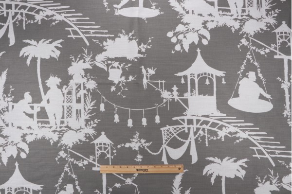 Thibaut South Sea F916022 Printed Linen Blend Drapery Fabric in Grey