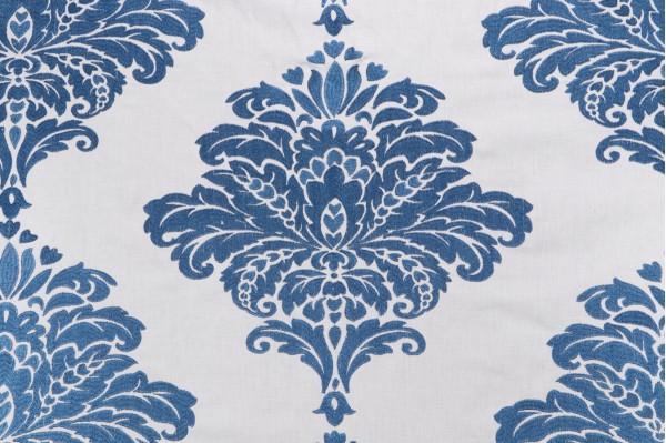 Thibaut Arturo Damask W713014 Embroidered Drapery Fabric in Navy and White