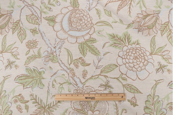 Thibaut Fanfare F96750 Printed Linen Blend Drapery Fabric in Cream