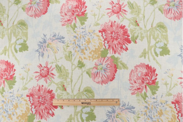 Thibaut Longwood F94132 Printed Linen Drapery Fabric in Coral and Yellow