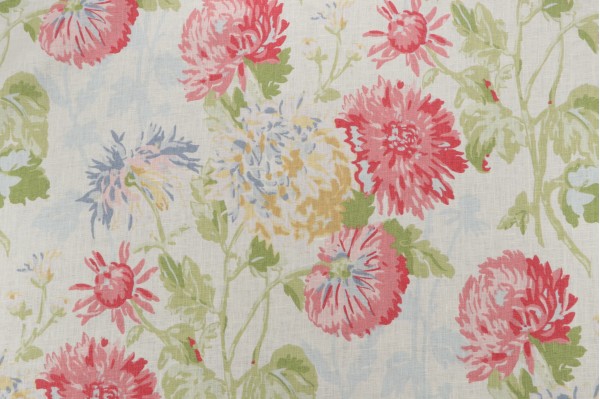 Thibaut Longwood F94132 Printed Linen Drapery Fabric in Coral and Yellow