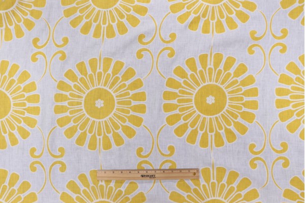 Thibaut Sun Garden W716033 Printed & Embroidered Linen Drapery Fabric in Yellow
