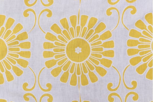 Thibaut Sun Garden W716033 Printed & Embroidered Linen Drapery Fabric in Yellow