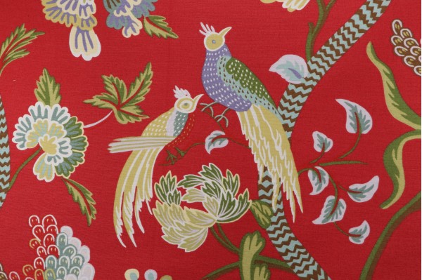 Thibaut Janta Bazaar F964161 Printed Linen Blend Drapery Fabric in Red