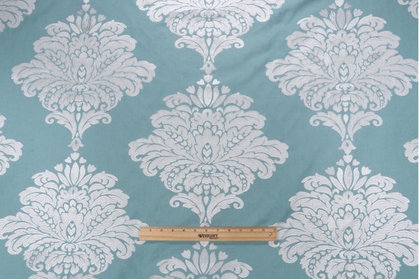 Click for 12 Yards Thibaut Arturo Damask W713015 Embroidered Drapery Fabric in White on Turquoise Thibaut Arturo Damask W713015 Embroidered Drapery Fabric in White on Turquoise