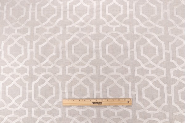Anna French Alston Trellis W713027 Embroidered Linen Drapery Fabric in Flax for Thibaut