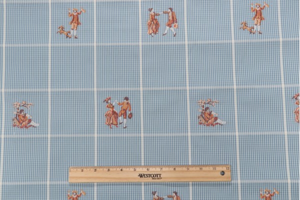 Scalamandre Fete Champetre Printed Cotton Drapery Fabric in Bleu