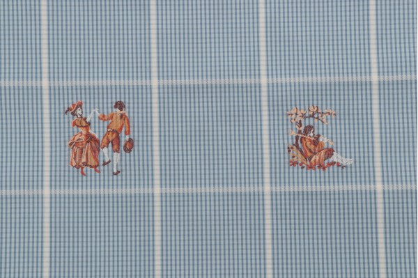 Scalamandre Fete Champetre Printed Cotton Drapery Fabric in Bleu