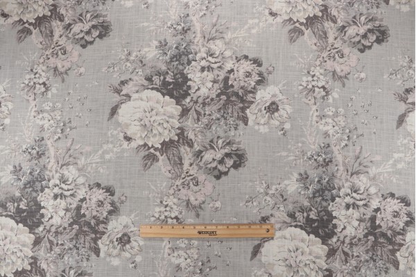 Waverly Ballad Bouquet Printed Linen Blend Drapery Fabric in Platinum