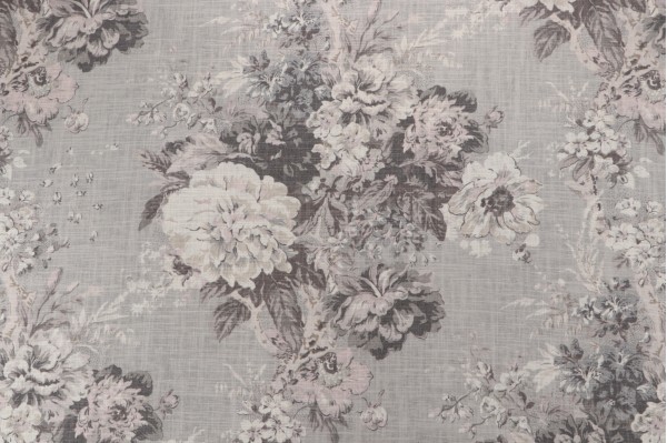 Waverly Ballad Bouquet Printed Linen Blend Drapery Fabric in Platinum