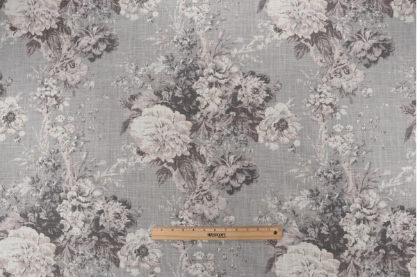 Waverly Ballad Bouquet Printed Linen Blend Drapery Fabric in Platinum