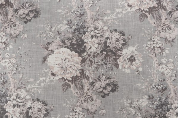 Waverly Ballad Bouquet Printed Linen Blend Drapery Fabric in Platinum