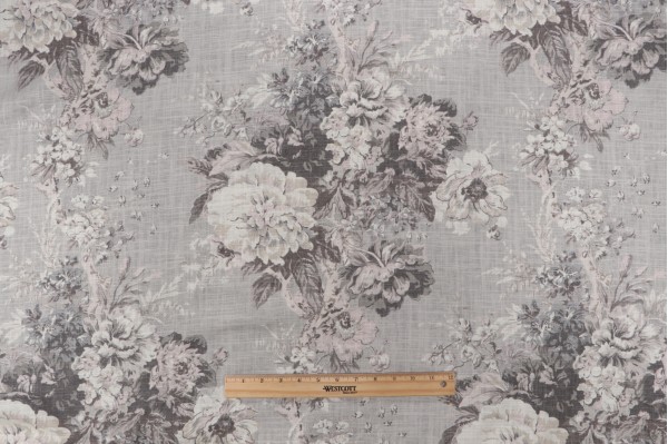 Waverly Ballad Bouquet Printed Linen Blend Drapery Fabric in Platinum