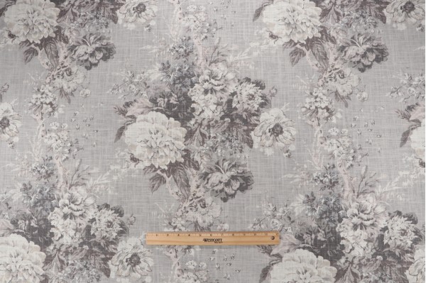Waverly Ballad Bouquet Printed Linen Blend Drapery Fabric in Platinum