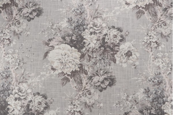 Waverly Ballad Bouquet Printed Linen Blend Drapery Fabric in Platinum