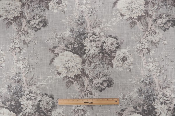 Waverly Ballad Bouquet Printed Linen Blend Drapery Fabric in Platinum